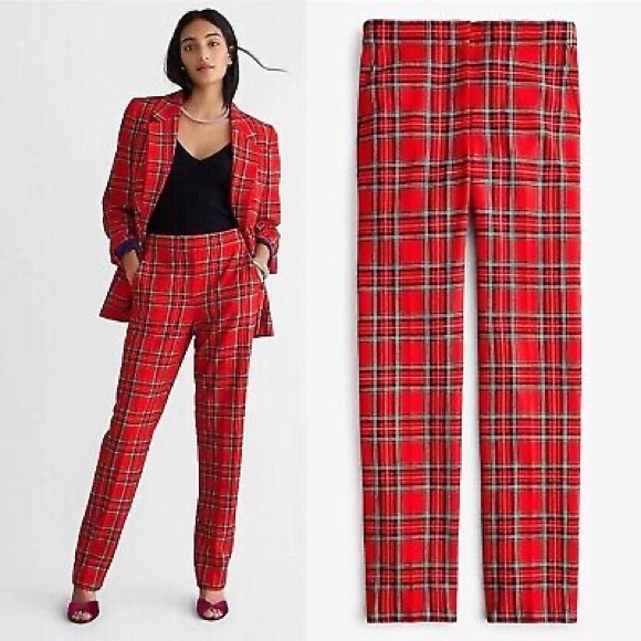 NEW J. Crew Red Tartan Plaid Wool Lined Pants Sz 4 - Picture 2 of 7